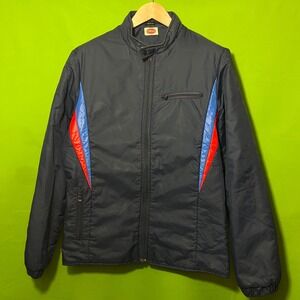 VTG 80s Ralco Italy‎ Navy Blue Racing Moto Jacket Mens Medium Colorblock Zip Up